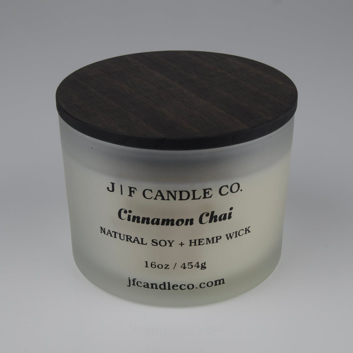 Cinnamon Chai soy candle with frosted candle jar 3 wick wick with brown wooden lid