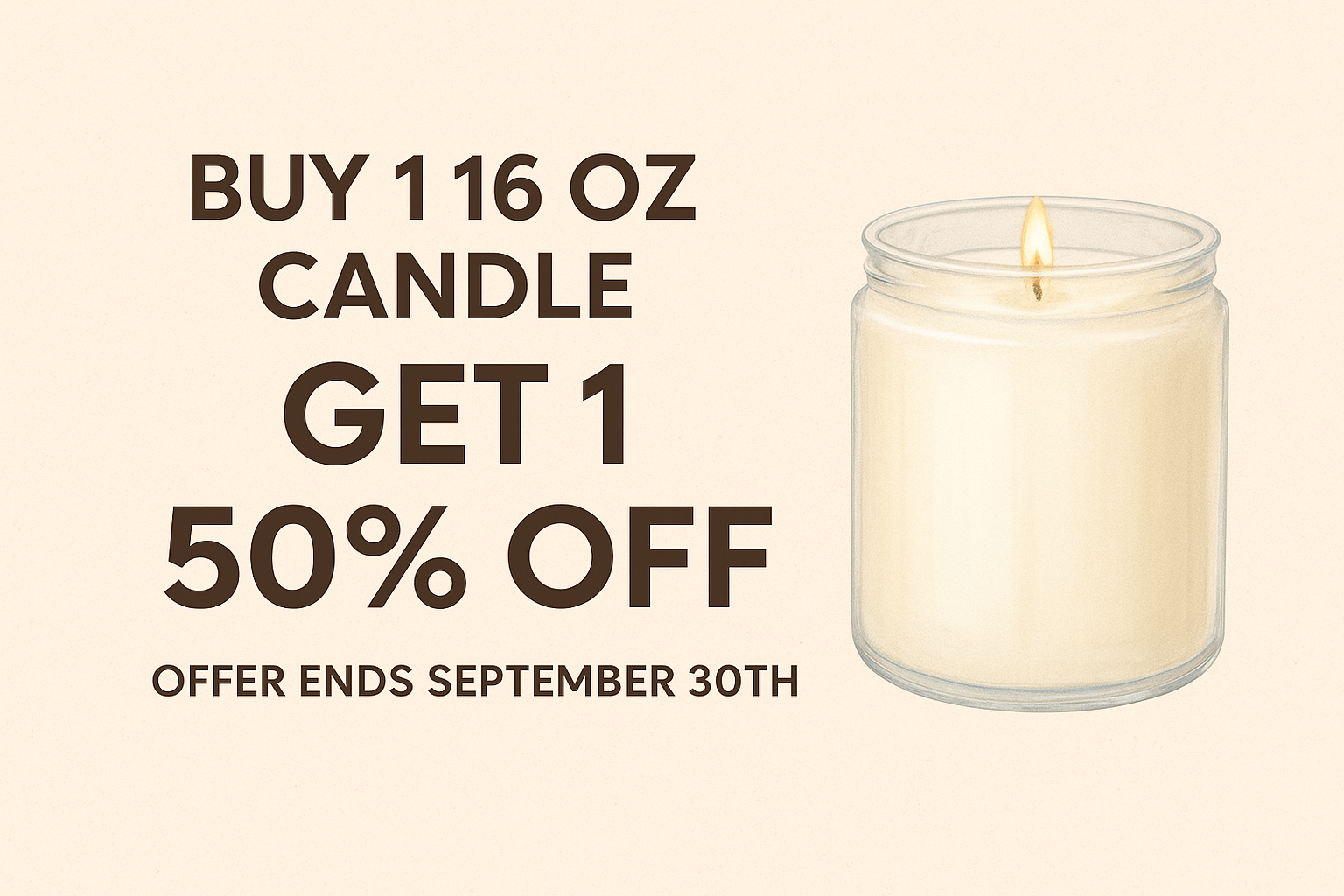 Hand-poured 16oz JF Candle Co. candles, BOGO 50% off promotion