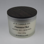 Cinnamon Chai soy candle with frosted candle jar 3 wick wick with brown wooden lid