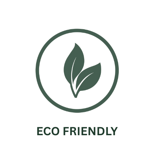 Eco-friendly icon with two leaves inside a circle on a white background