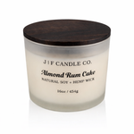 J | F Candle Co Almond Rum Cake luxury soy candle 16 oz frosted glass jar with wooden lid