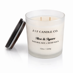 Aloe & Agave luxury soy candle by J | F Candle Co 12 oz with double wick and open lid on white background
